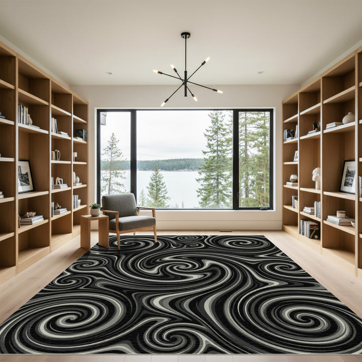 Cool Monochrome Swirls Intertwine Rug
