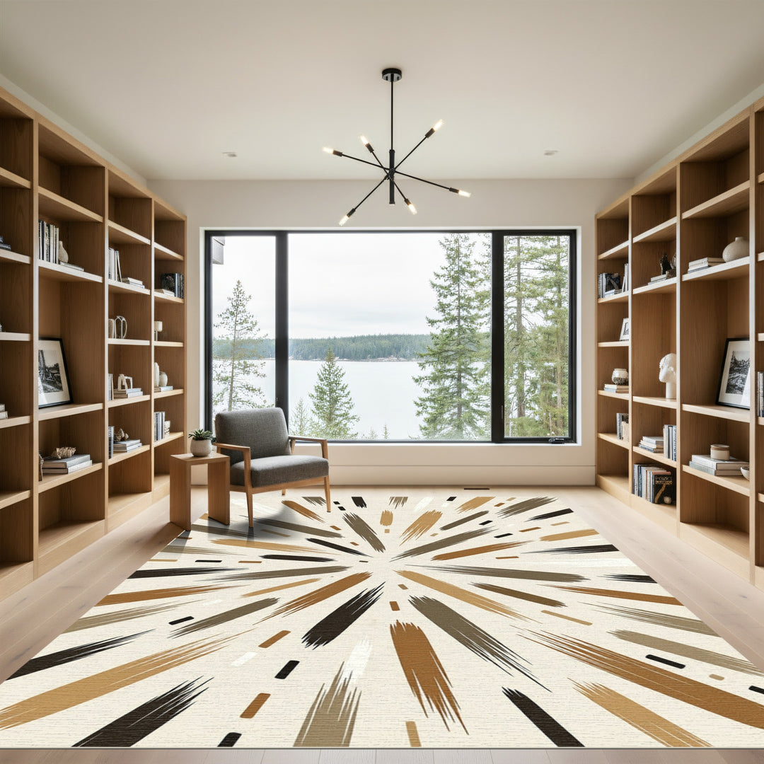 Earthy Burnt Orange Brushstroke Burst Rug
