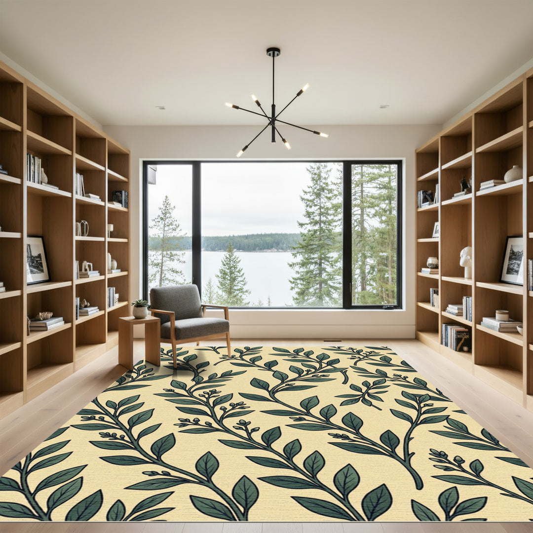 Botanical Dark Green Leafy Branches Rug
