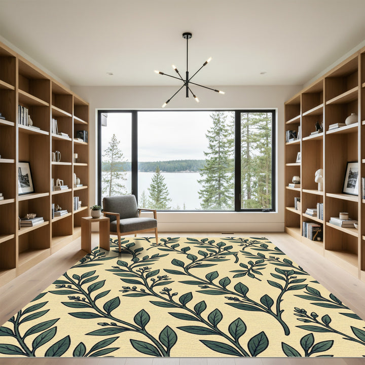 Botanical Dark Green Leafy Branches Rug
