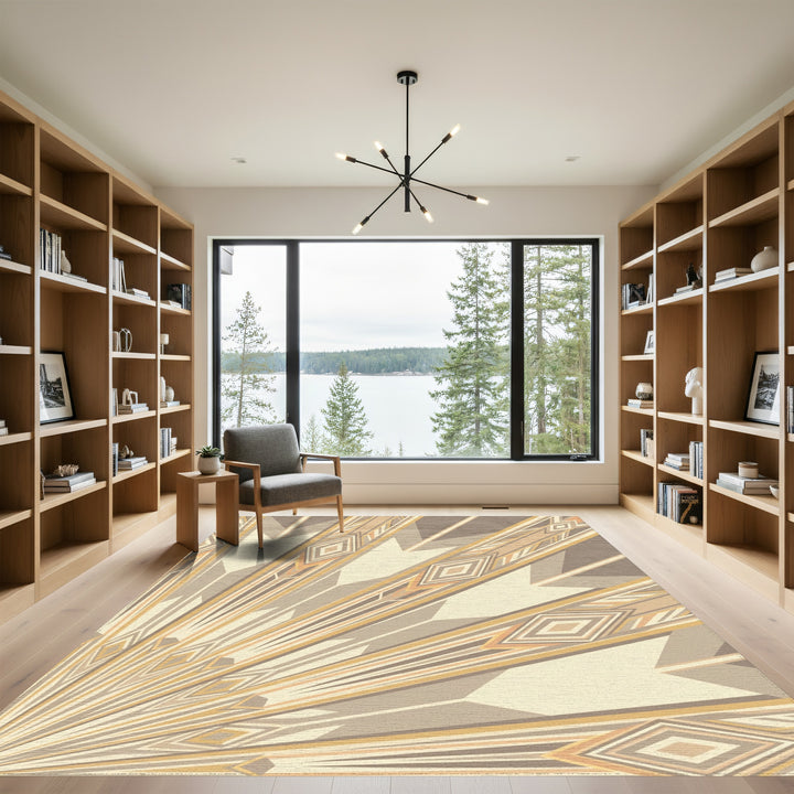 Art Deco Earthy Tone Geometric Sunburst Rug