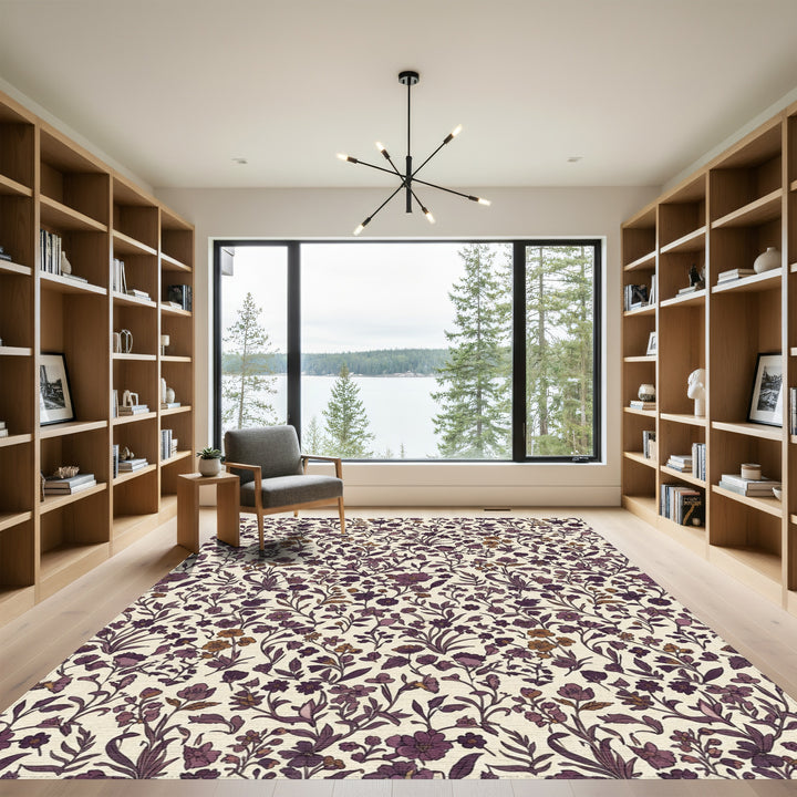 Rich Plum Floral Vine Meadow Rug