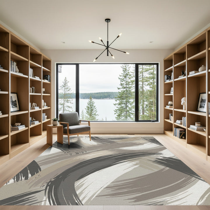 Neutral Earth Tones Abstract Swirl Rug