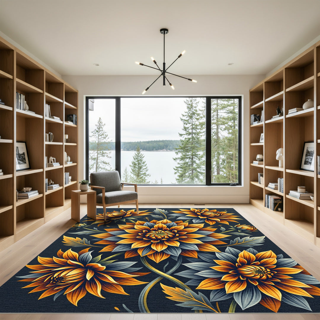 Golden Orange Chrysanthemum Bloom Rug