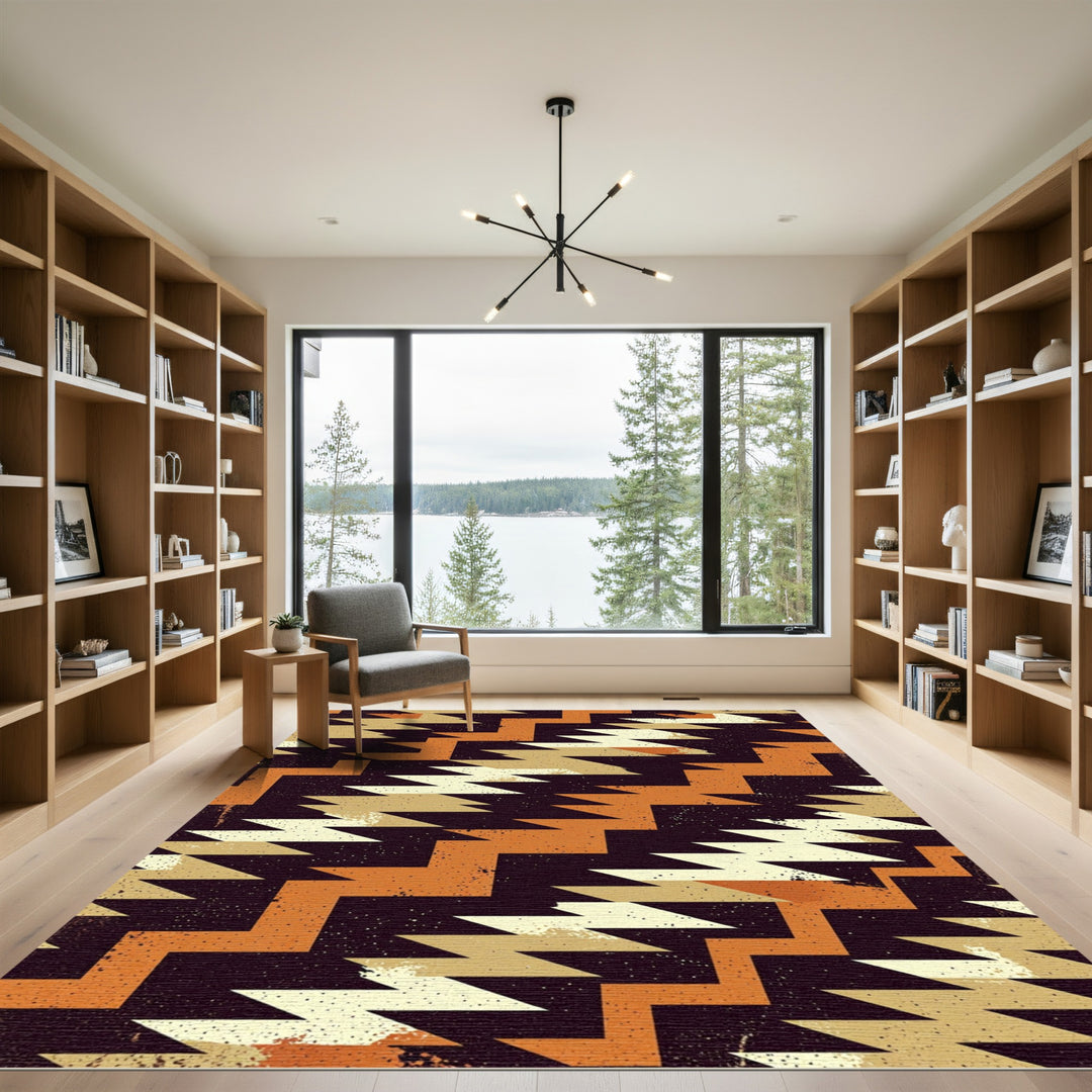Orange Cream Geometric Navajo Rug