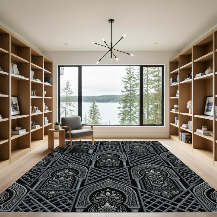 Monochromatic Arabesque Arch Lattice Rug