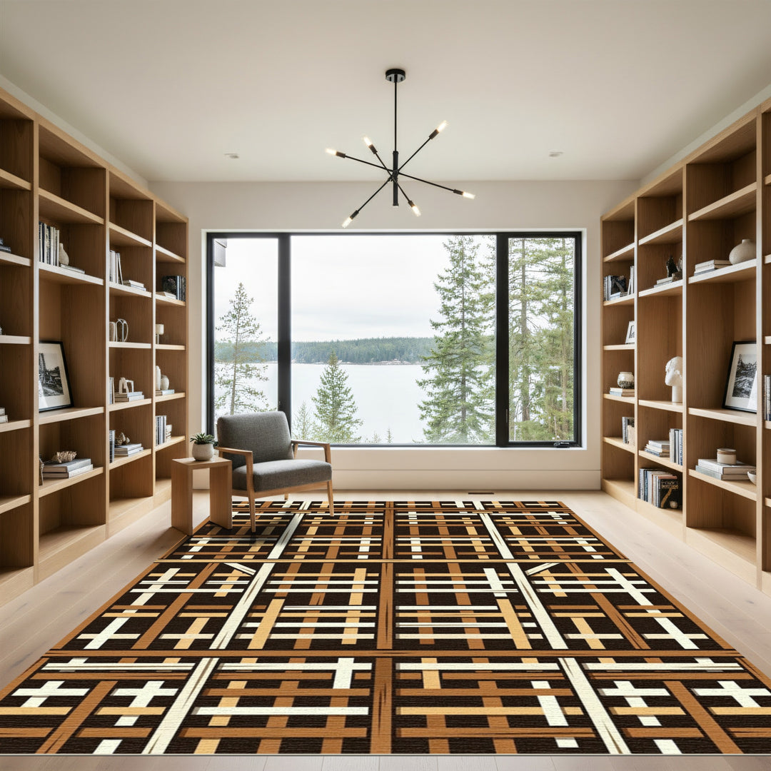 Brown Birch Wood Lattice Weave Rug