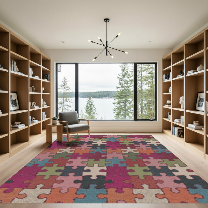 Muted Jewel Tone Puzzle Pieces Rug