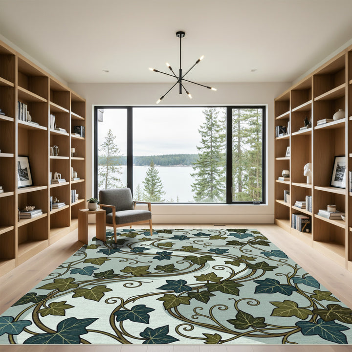 Green Blue Vine Swirl Medallion Rug