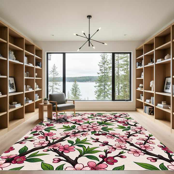 Pink Cherry Blossoms Branches Rug