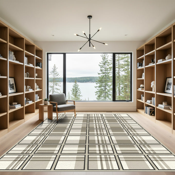 Tartan Plaid Neutral Grid Rug