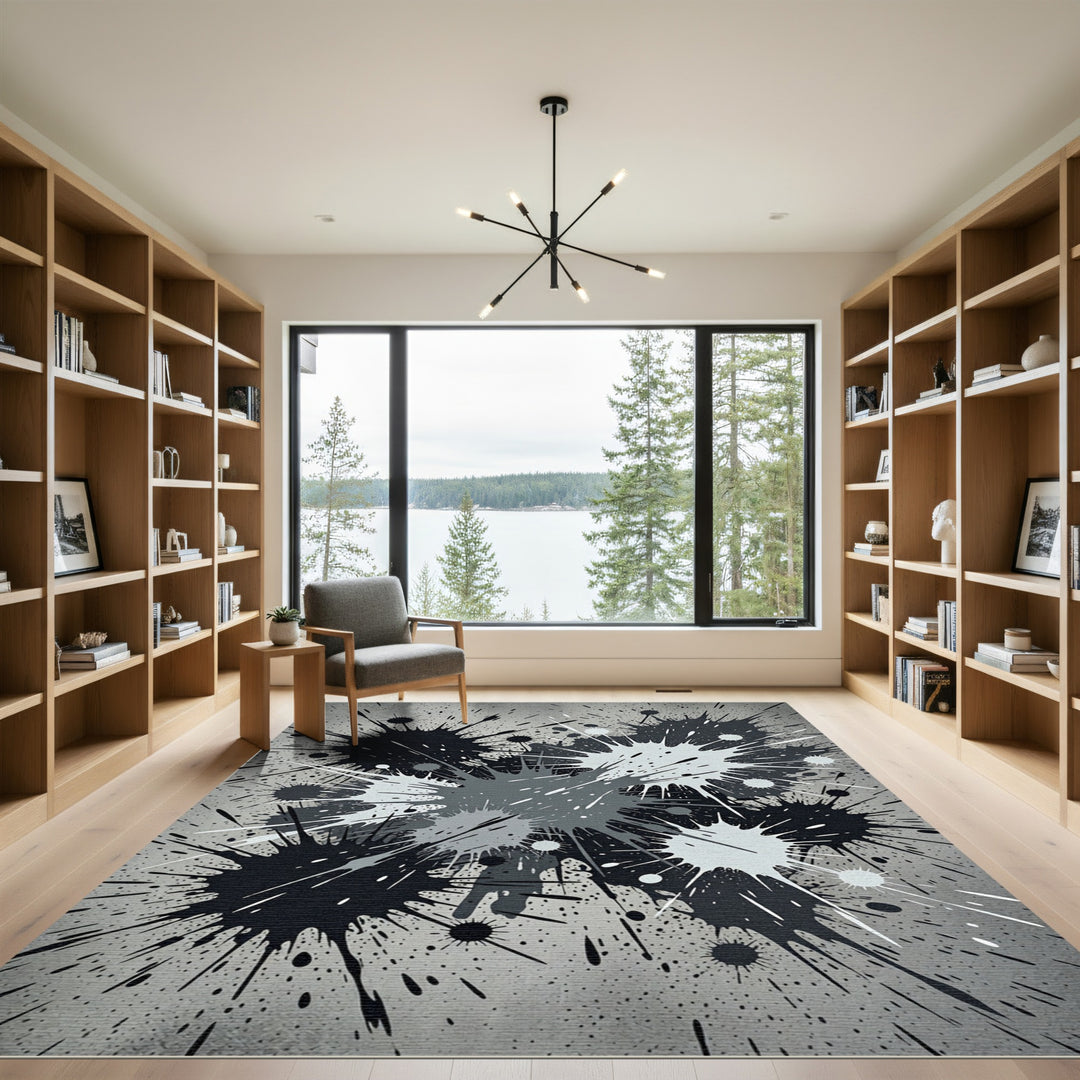 Monochromatic Splatter Abstract Area Rug