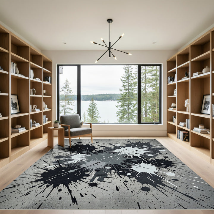 Monochromatic Splatter Abstract Area Rug