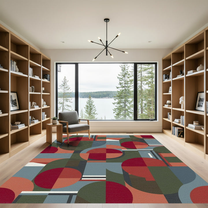 Mid-Century Geometric Circles and Rectangles Rug