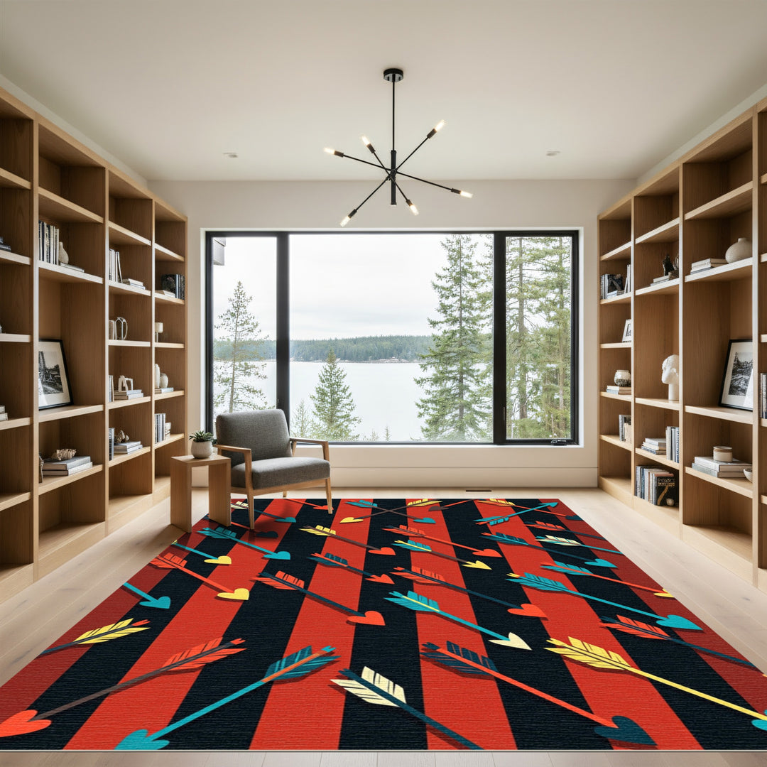 Valentine Arrows Red Black Stripes Rug