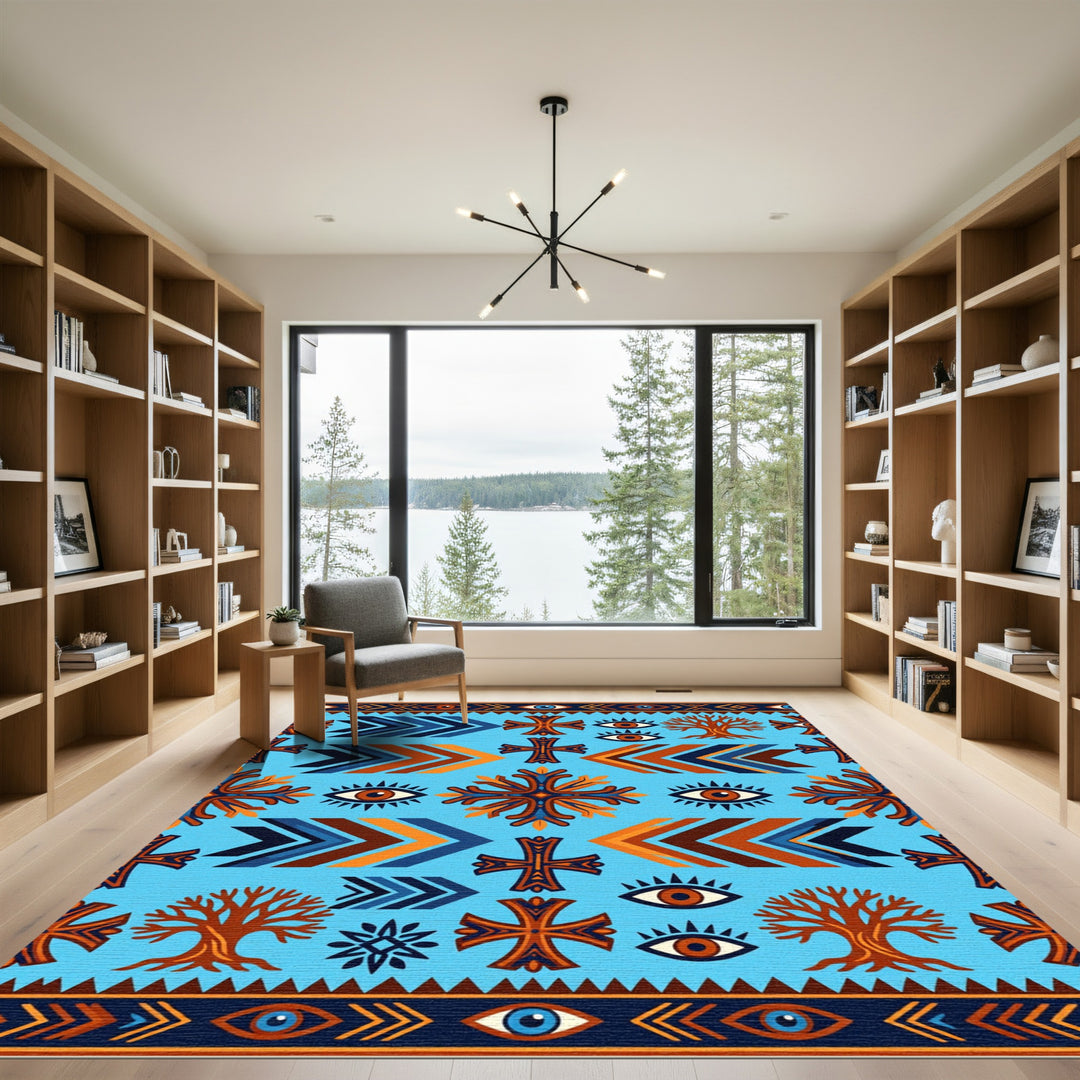 Azure Chevron Cross Tree Eye Rug