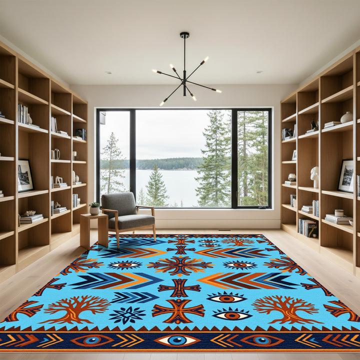 Azure Chevron Cross Tree Eye Rug
