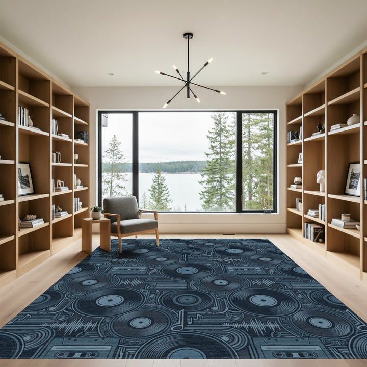 Deep Blue Vinyl Cassette Soundwave Rug