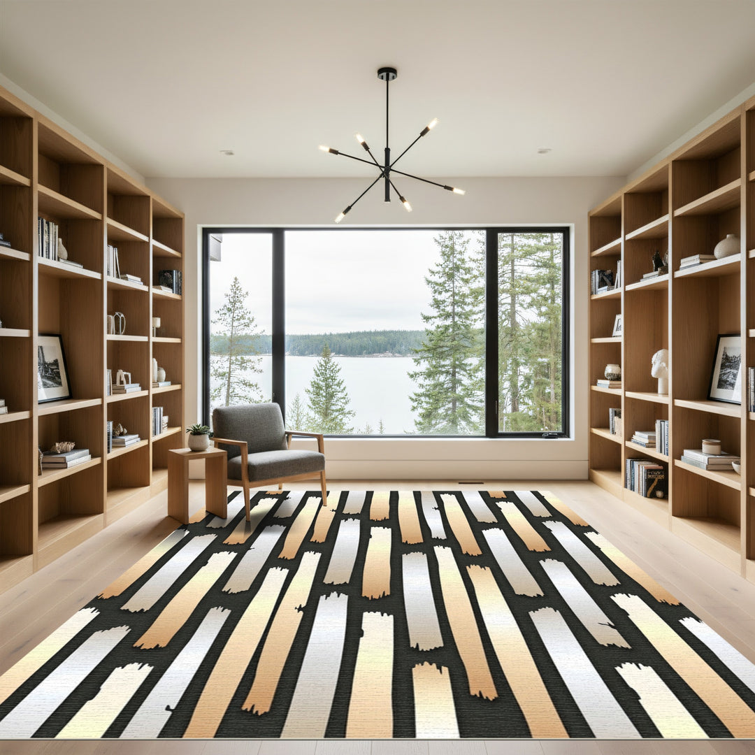 Vertical Gold And Silver Brushstroke Rug