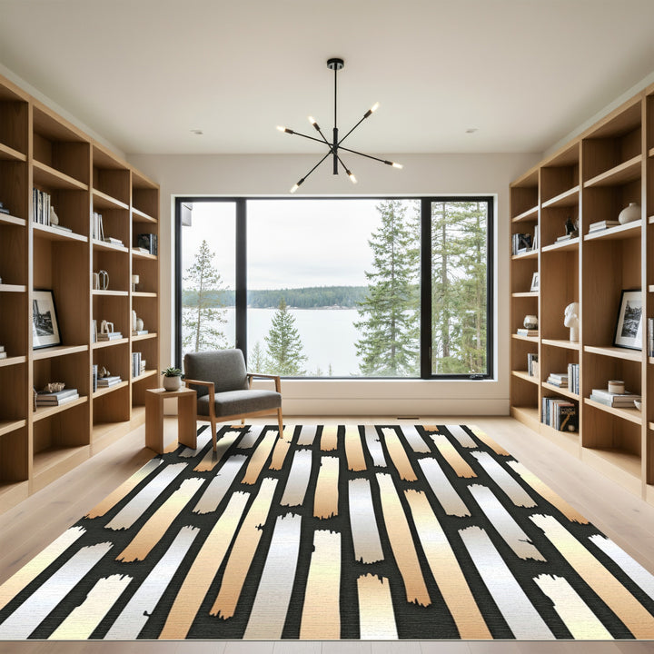 Vertical Gold And Silver Brushstroke Rug