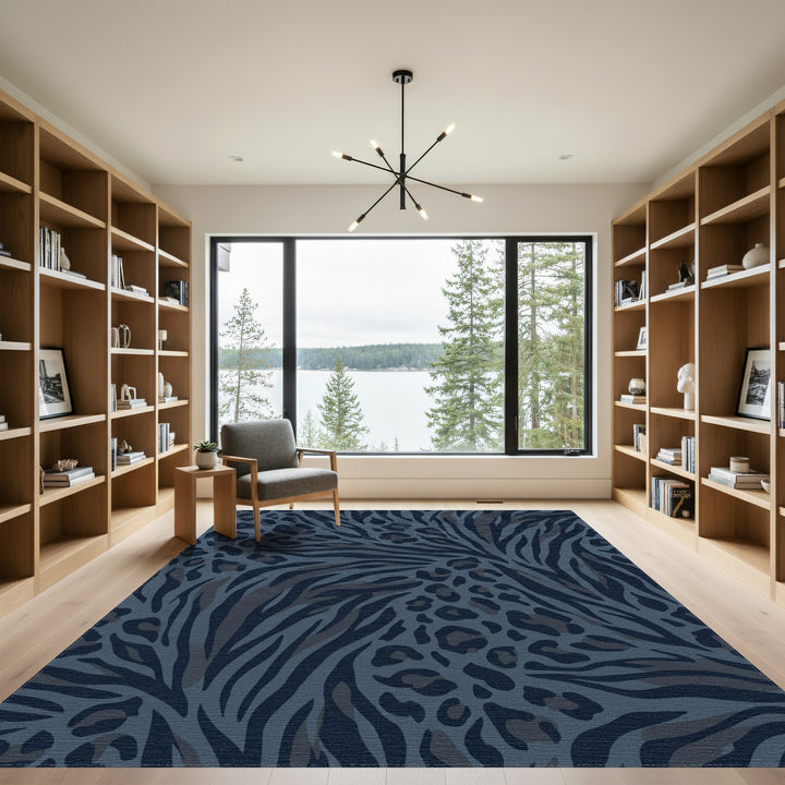 Deep Blue Animal Print Mix Rug