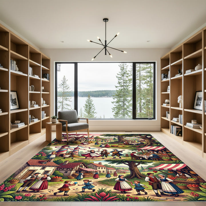 Fairytale Village Celebration Scene Rug