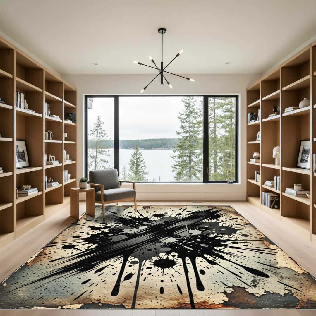Black Ink Splatter Grunge Explosion Rug