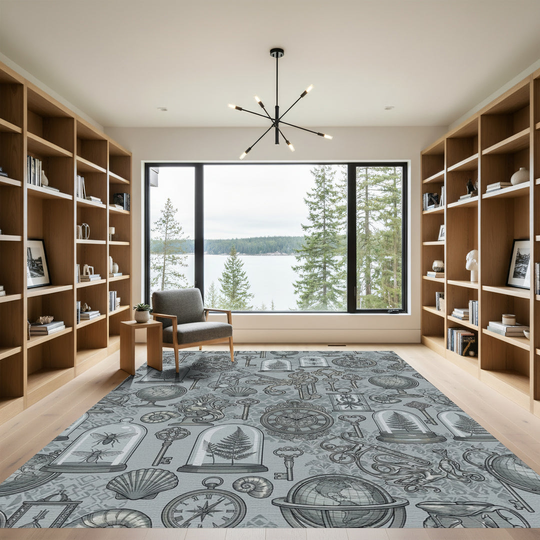 Vintage Wonders Clocks, Keys, Ferns, Globes Rug