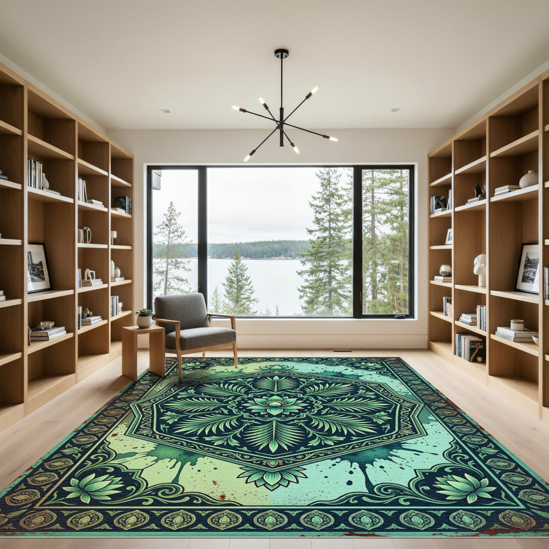 Emerald Green Floral Hexagon Medallion Rug