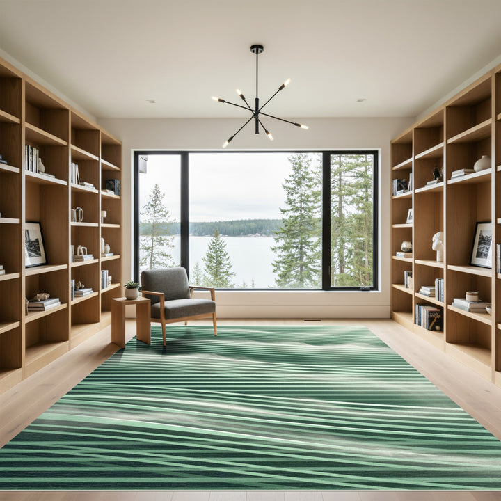Emerald Green Abstract Woven Stripe Rug