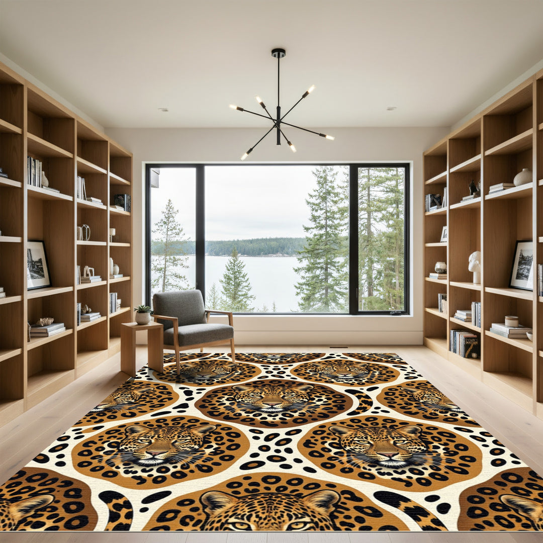 Golden Leopard Portrait Medallion Rug