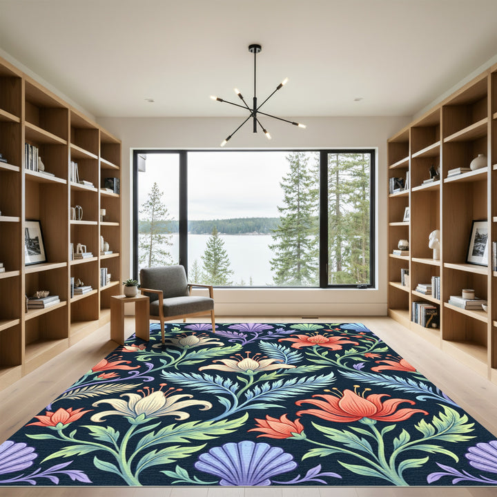 Coral Lily and Seashell Garden Rug