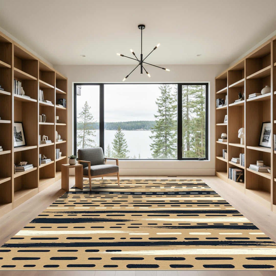 Beige, Black And White Dash Rug