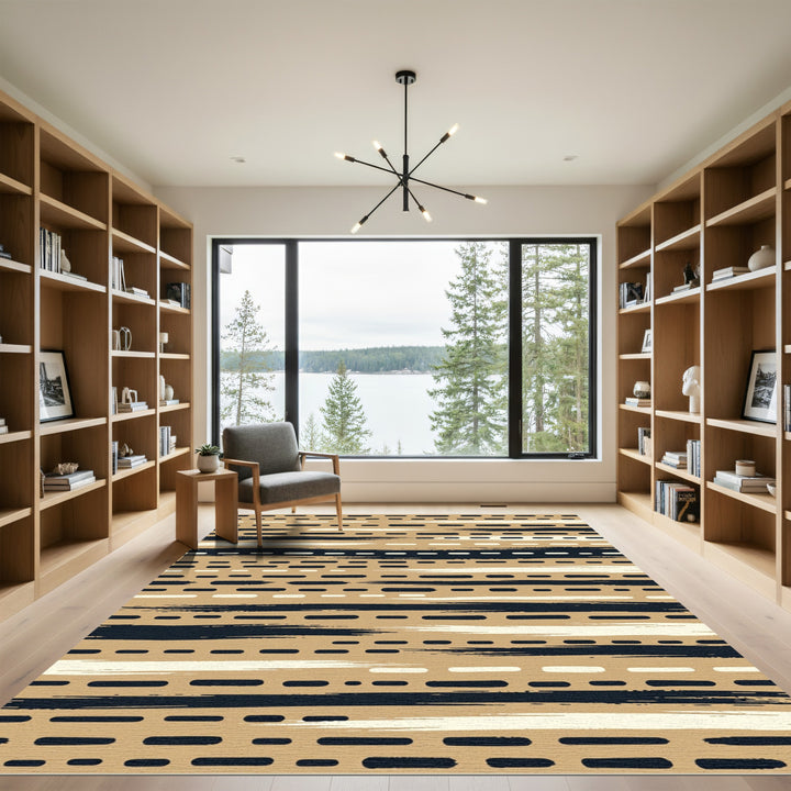 Beige, Black And White Dash Rug