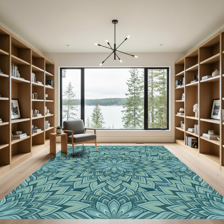 Serene Teal Nested Floral Rug
