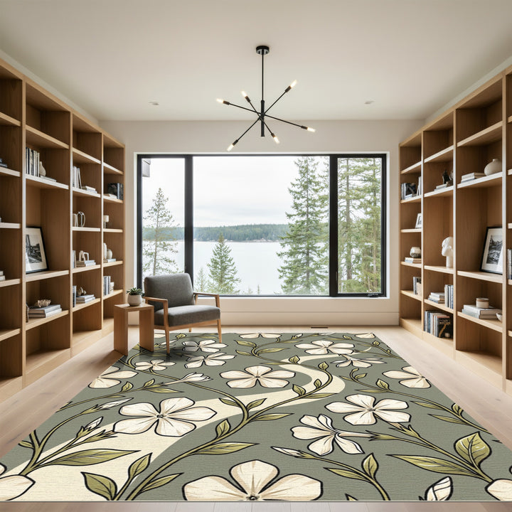 Cream Periwinkle Vine Silhouette Rug