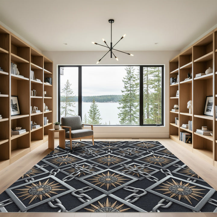 Ornate Sunburst Chain Frame Rug