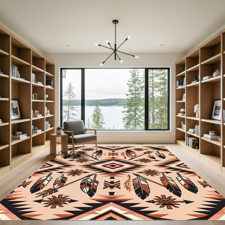 Orange Feathers Arrows Geometric Rug