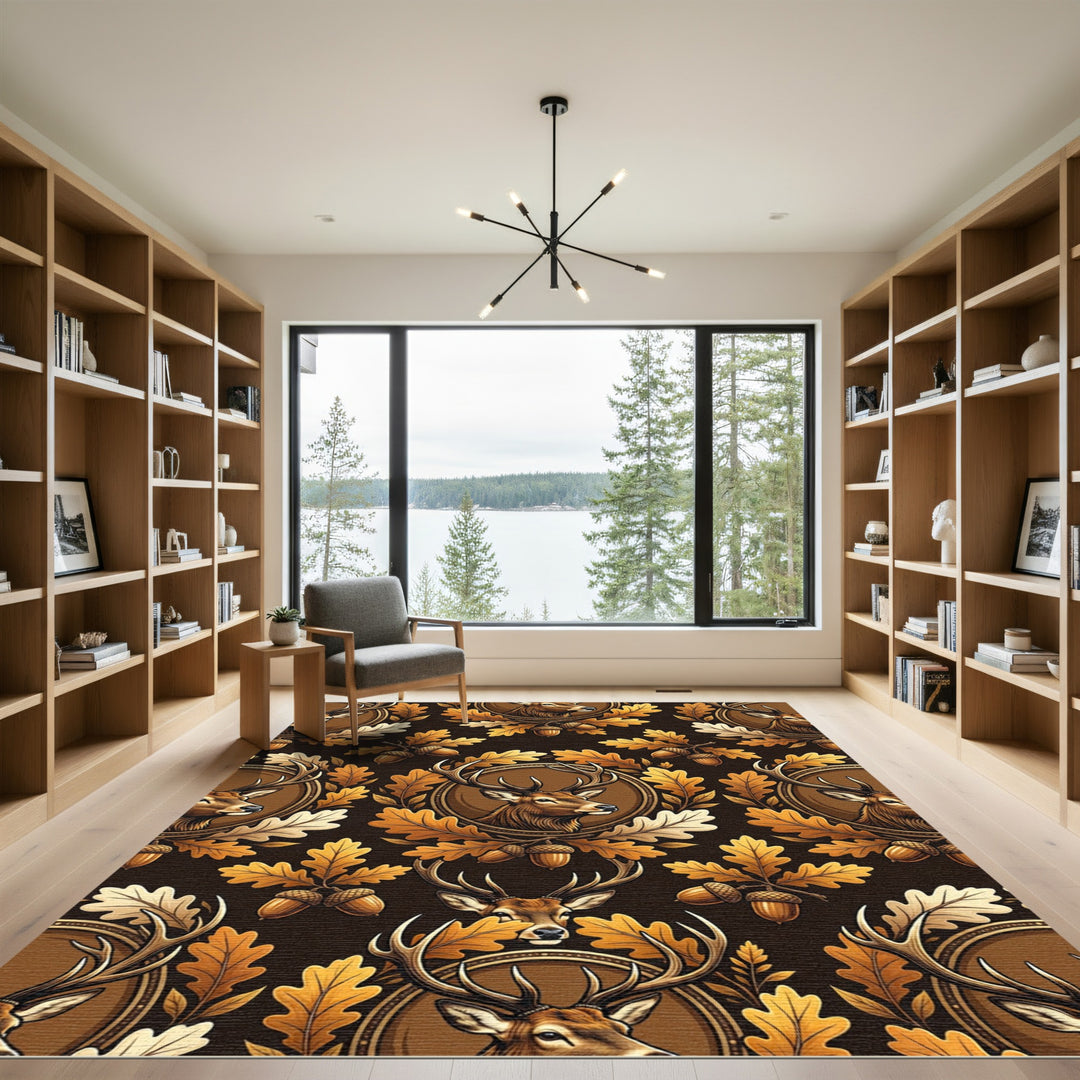 Rustic Deer Oak Leaf Acorn Arrangement Rug