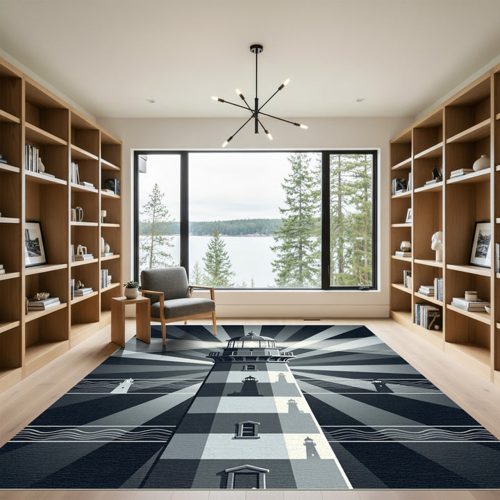 Monochromatic Lighthouse Coastal Beacon Rug