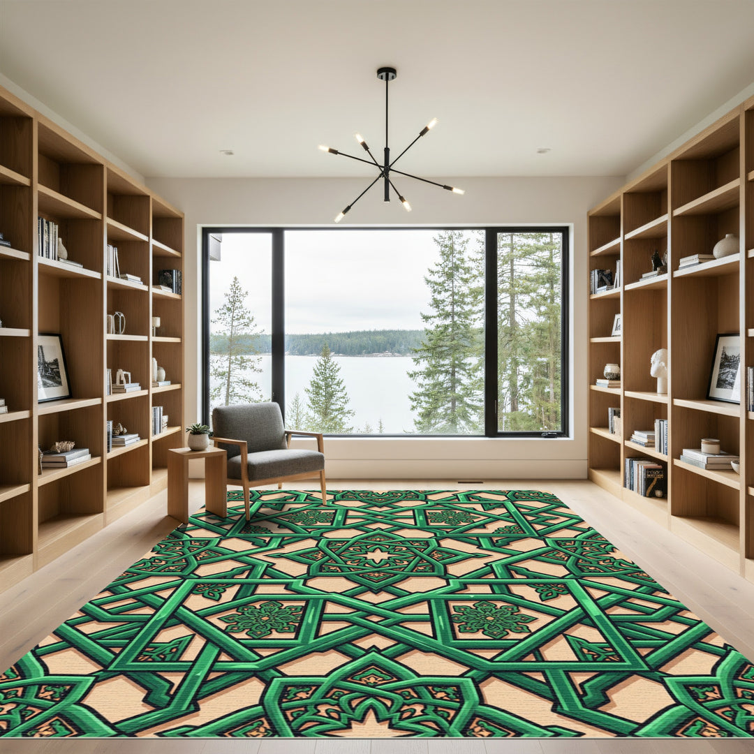 Emerald Green Interlocking Geometric Rug