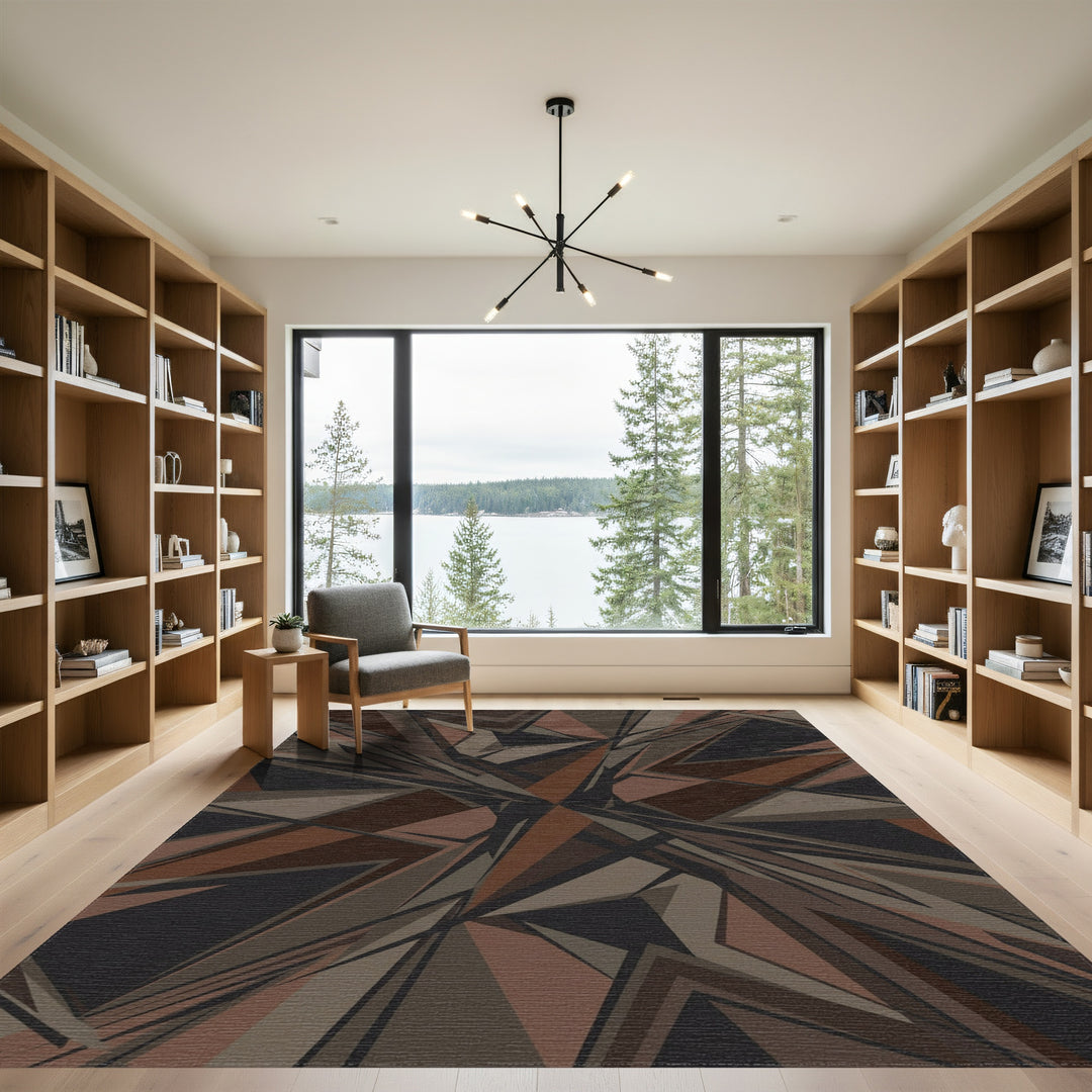 Earthy Brown Geometric Shatter Rug