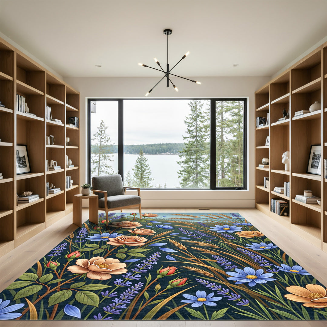 Peachy Rose Lavender Wheat Field Rug