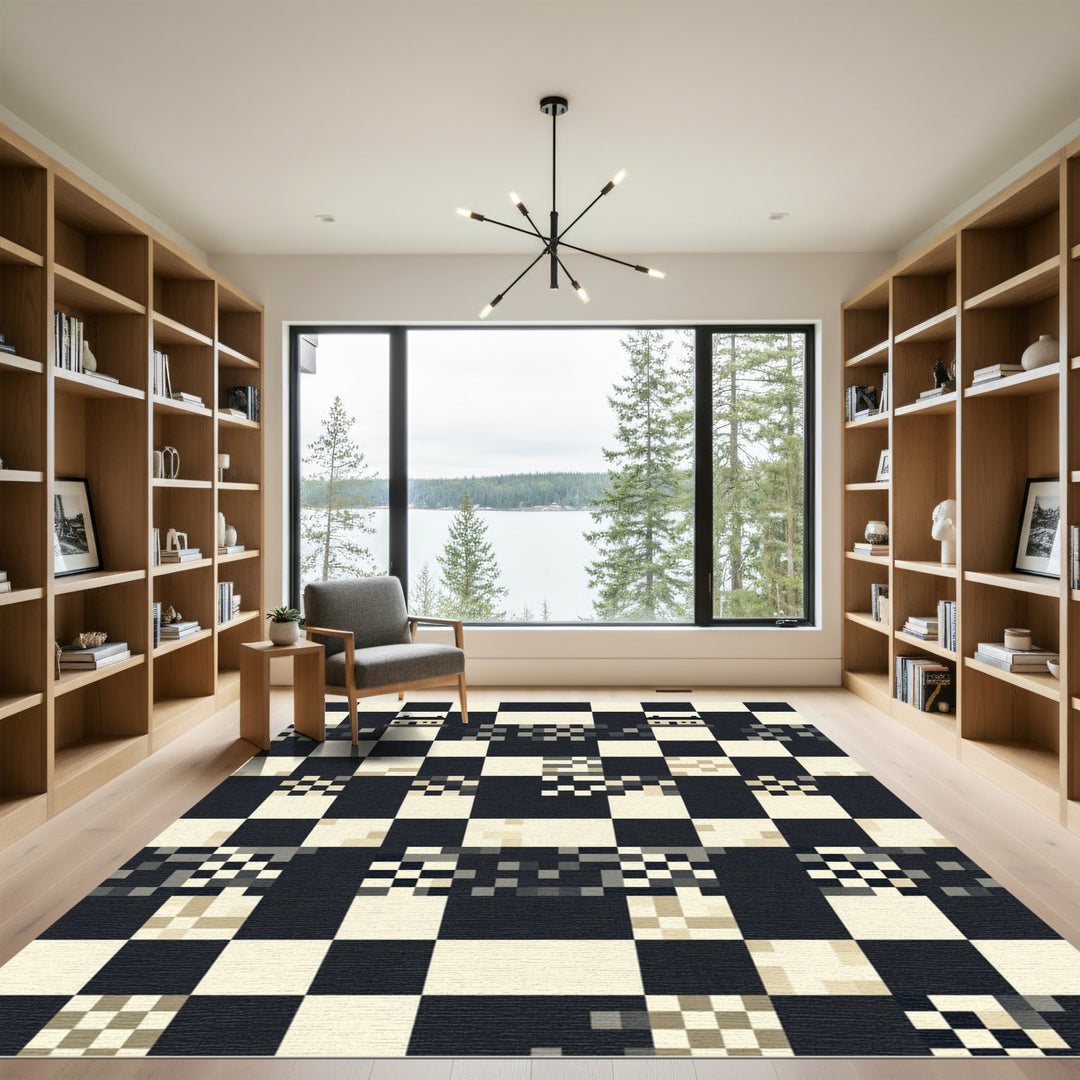Geometric Monochrome Chessboard House Rug
