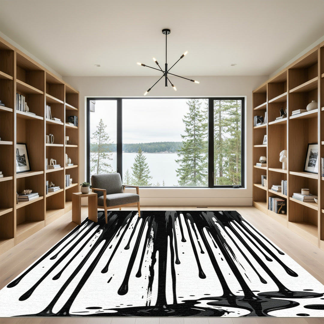 Bold Black Drip Abstract Texture Rug