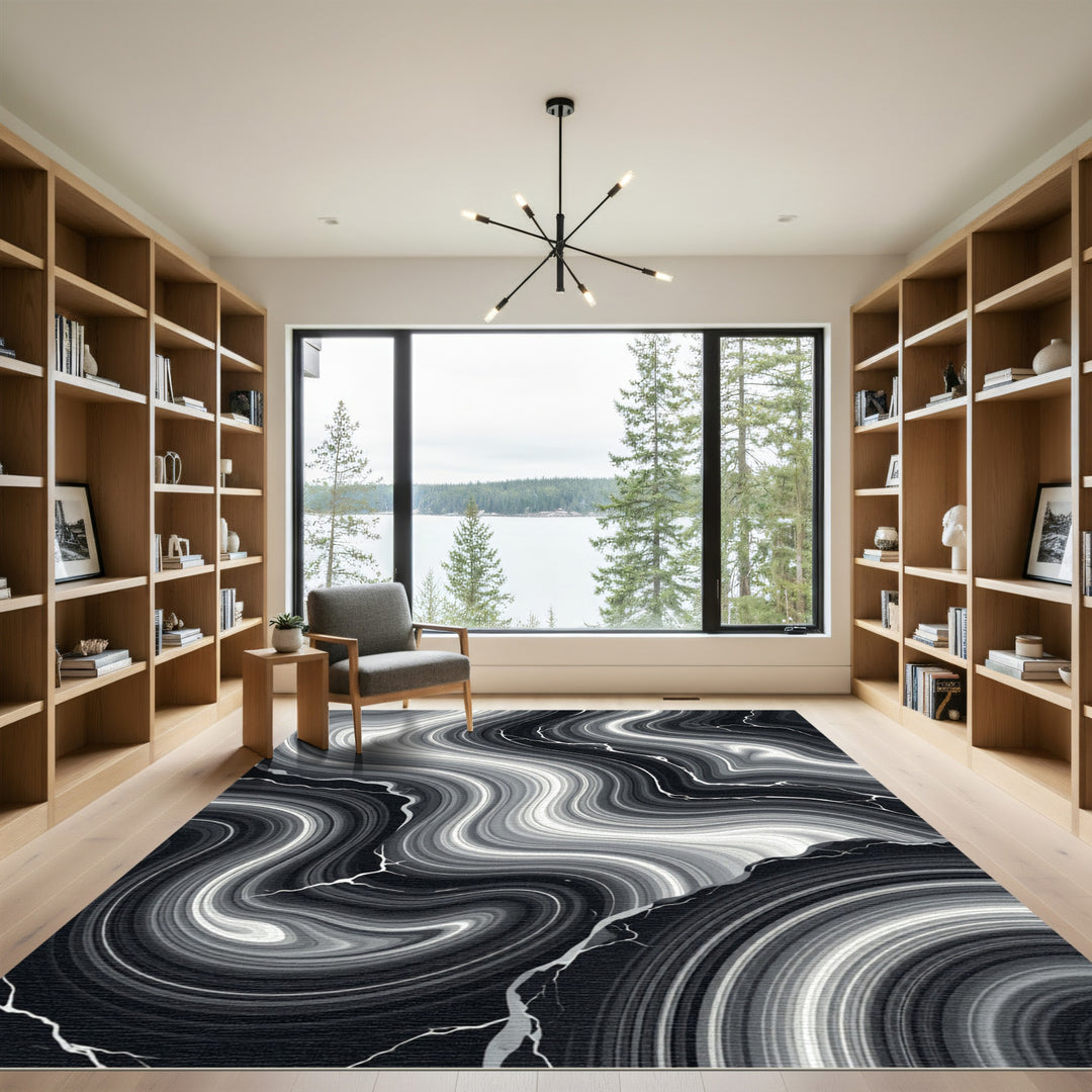 Monochromatic Swirl Agate Veins Rug