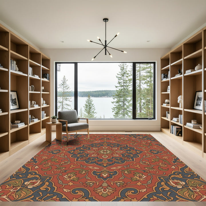 Rustic Terracotta Floral Medallion Rug