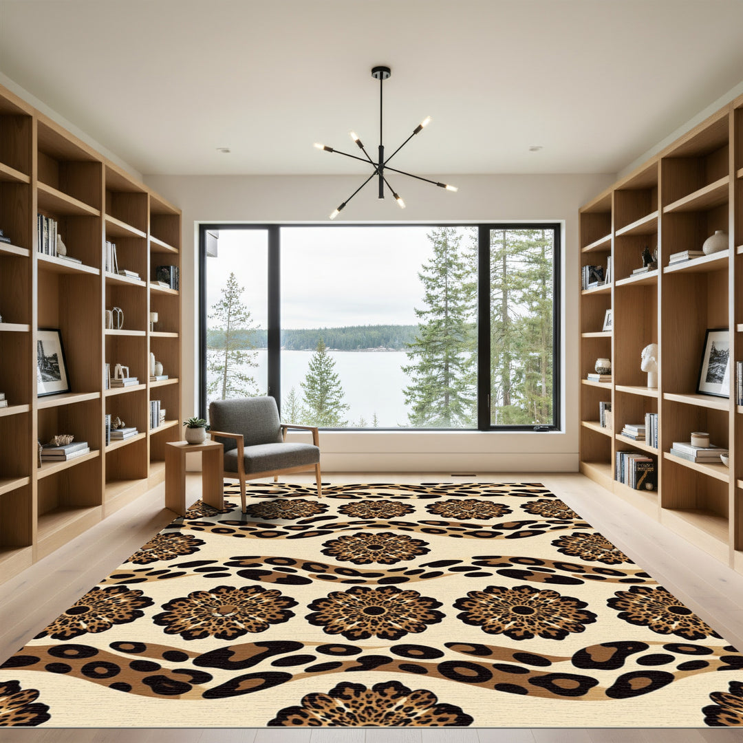 Leopard Floral Wave Composition Rug