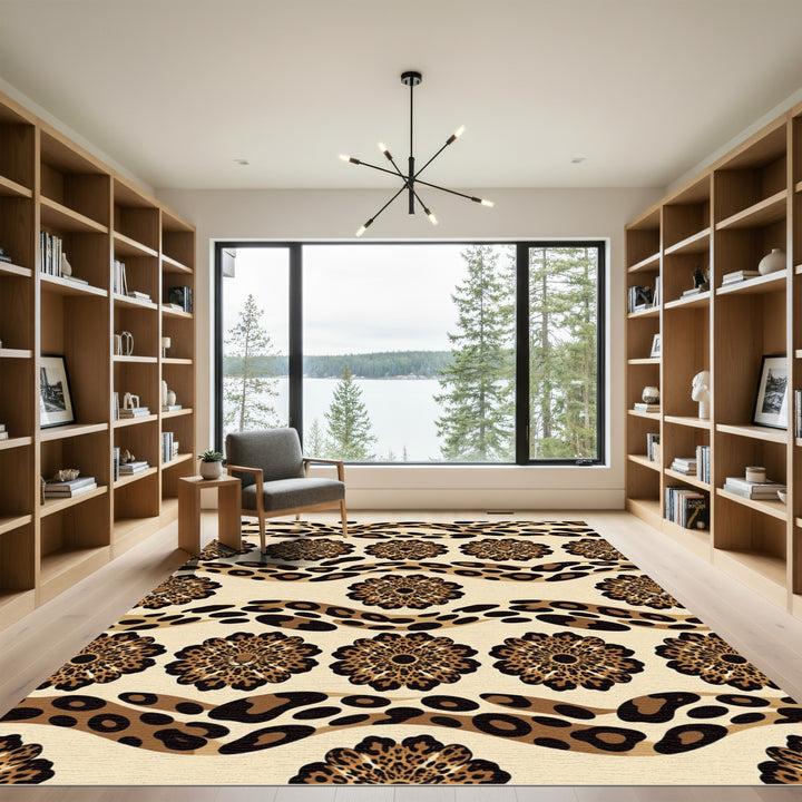 Leopard Floral Wave Composition Rug