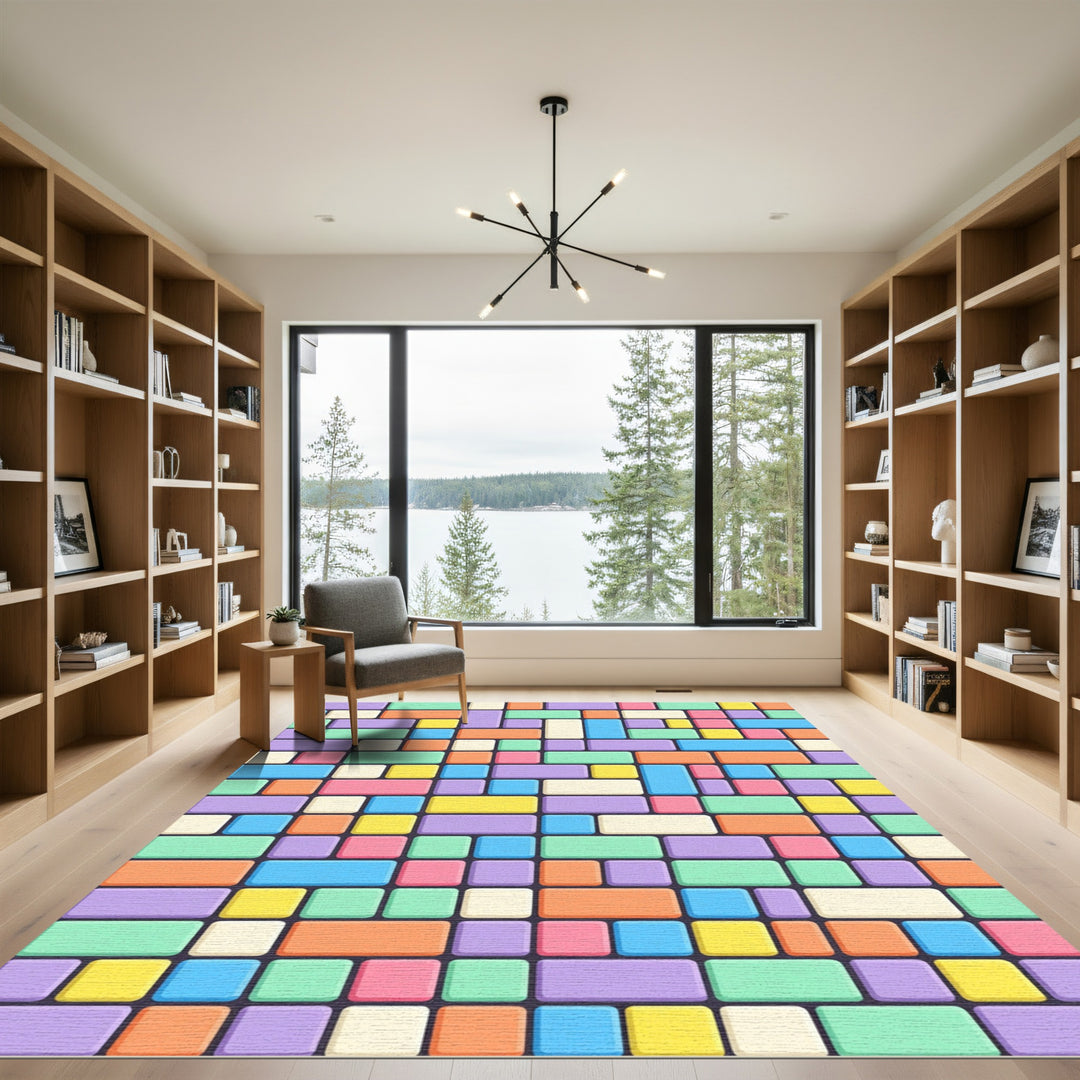 Retro Tetris Blocks Colorful Rug